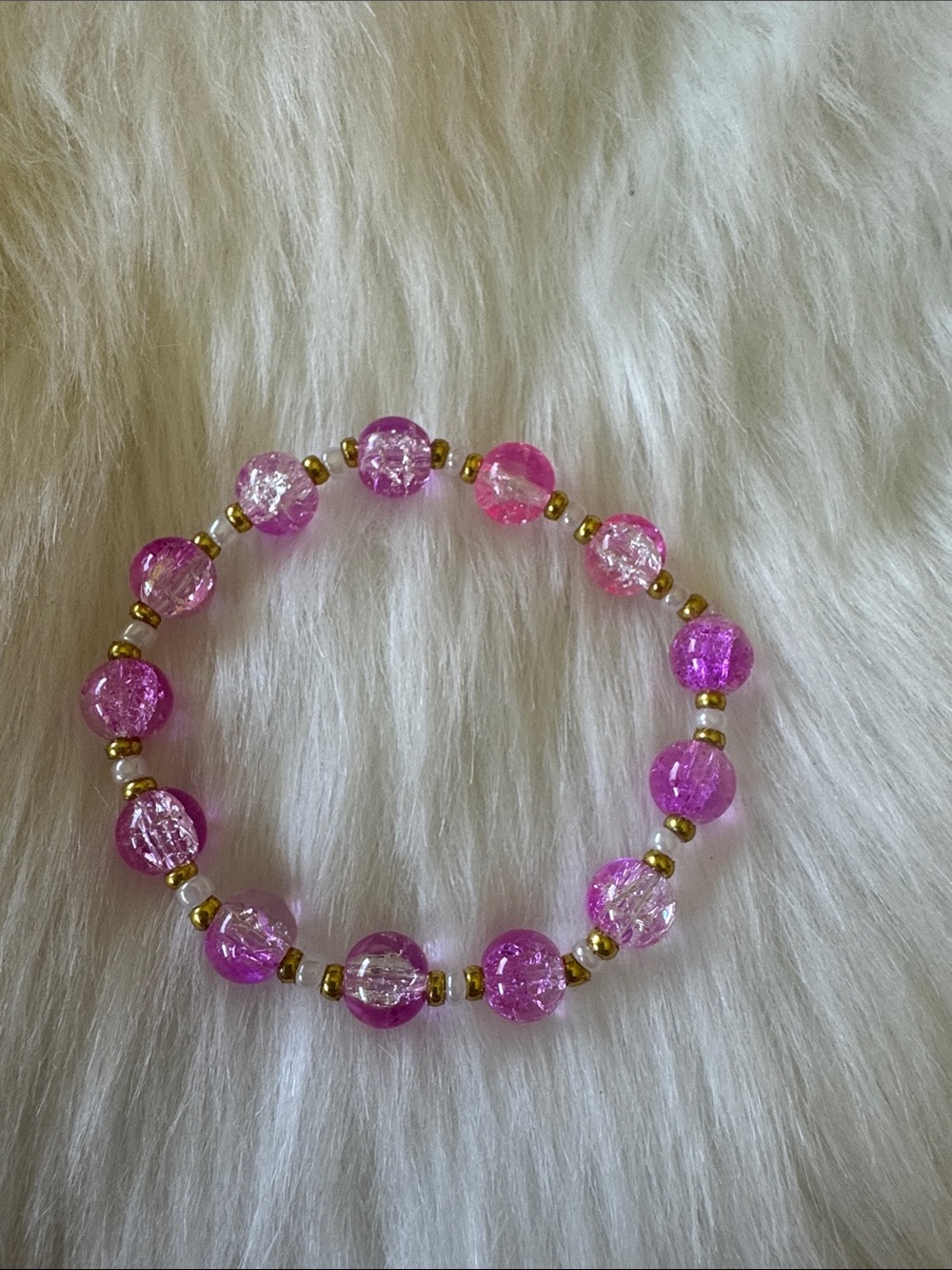 Pink Crackle Glass Beaded Stretch Bracelet - Brand